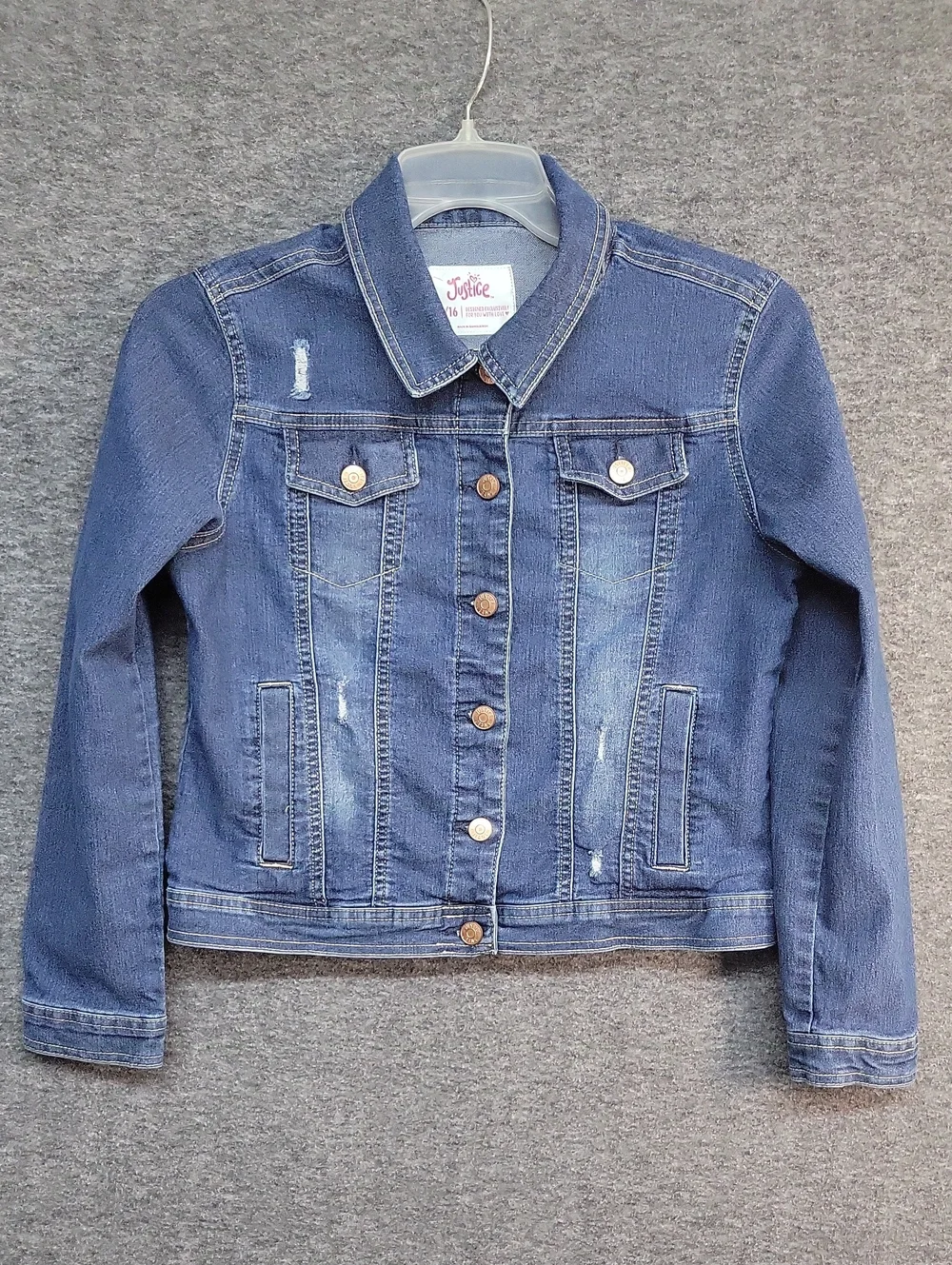 Jean Jacket Justice Size Youth 14-16 Medium Wash.